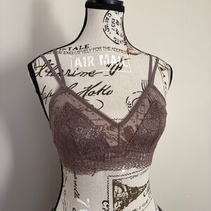 Victoria’s Secret light brown mesh lace coquette bralette with double straps